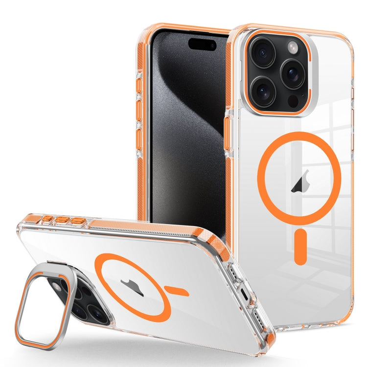 For iPhone 15 Pro J2 High Transparent MagSafe Magnetic Frame Holder Phone Case(Orange) - HoMEdemic™ 