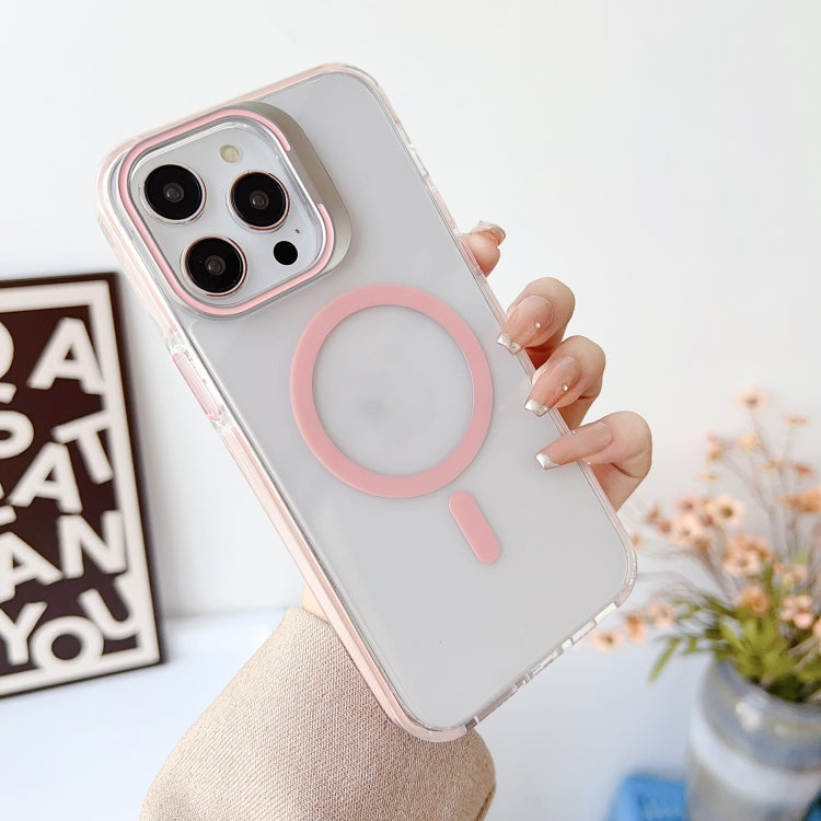 For iPhone 15 Pro J2 High Transparent MagSafe Magnetic Frame Holder Phone Case(Pink) - HoMEdemic™ 