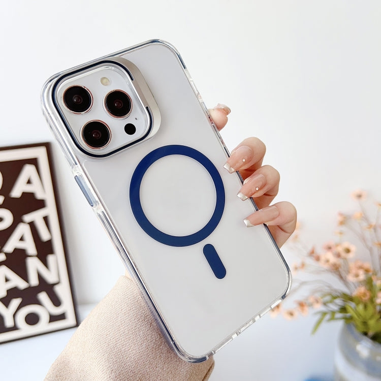 For iPhone 15 Pro J2 High Transparent MagSafe Magnetic Frame Holder Phone Case(Royal Blue) - HoMEdemic™ 