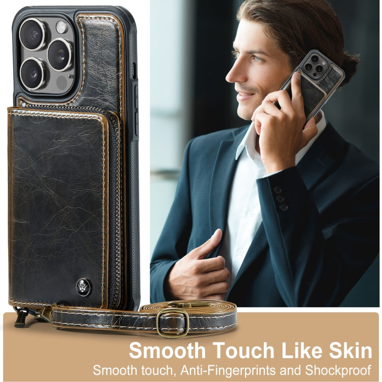 For iPhone 15 Pro JEEHOOD C22 Series Zipper Wallet Leather Phone Case with Dual Lanyard(Coffee) - HoMEdemic™ 