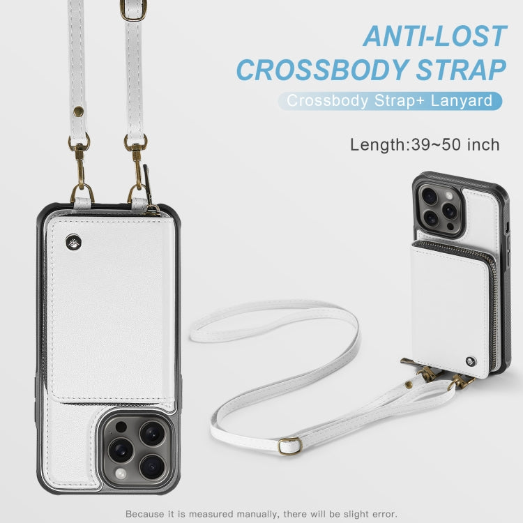 For iPhone 15 Pro JEEHOOD C22 Series Zipper Wallet Leather Phone Case with Dual Lanyard(White) - HoMEdemic™ 