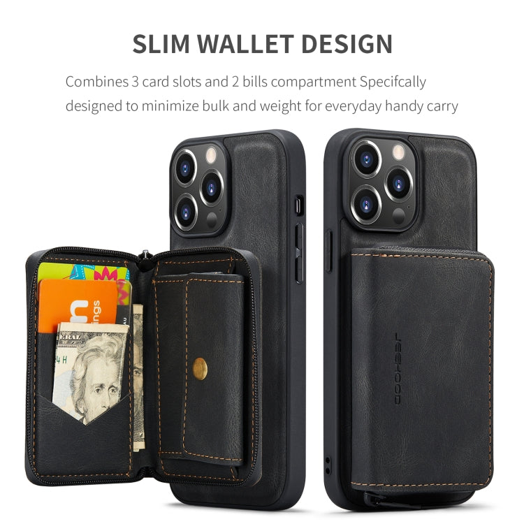 For iPhone 15 Pro JEEHOOD Magnetic Zipper Wallet Leather Phone Case(Black) - HoMEdemic™ 