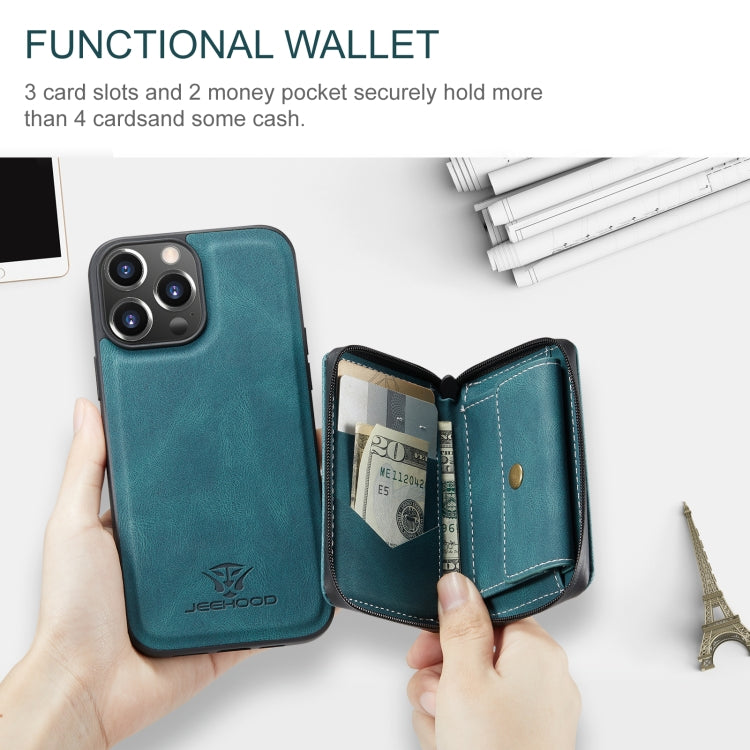 For iPhone 15 Pro JEEHOOD Magnetic Zipper Wallet Leather Phone Case(Blue) - HoMEdemic™ 
