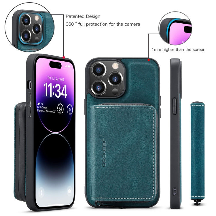 For iPhone 15 Pro JEEHOOD Magnetic Zipper Wallet Leather Phone Case(Blue) - HoMEdemic™ 