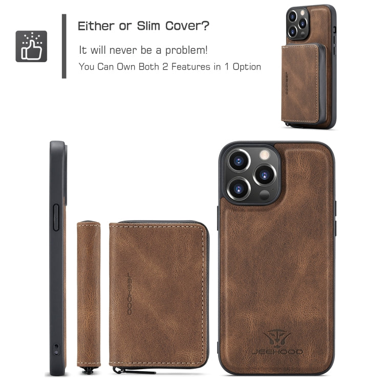 For iPhone 15 Pro JEEHOOD Magnetic Zipper Wallet Leather Phone Case(Brown) - HoMEdemic™ 