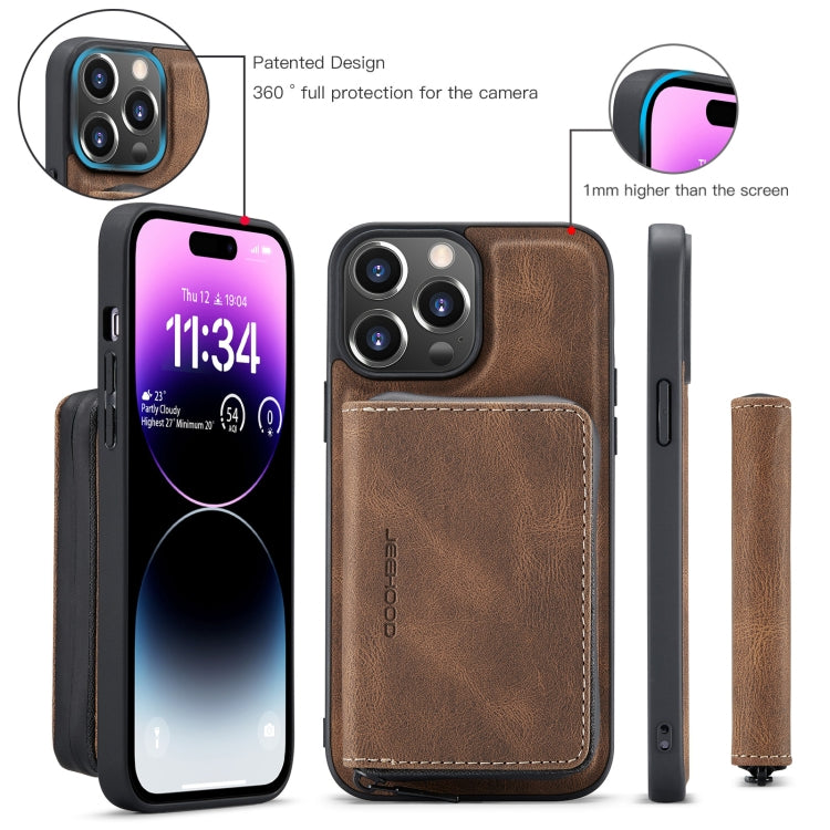 For iPhone 15 Pro JEEHOOD Magnetic Zipper Wallet Leather Phone Case(Brown) - HoMEdemic™ 