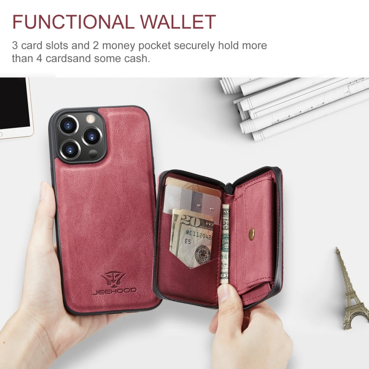 For iPhone 15 Pro JEEHOOD Magnetic Zipper Wallet Leather Phone Case(Red) - HoMEdemic™ 