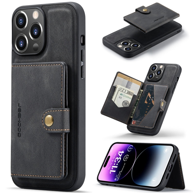 For iPhone 15 Pro JEEHOOD Retro Magnetic Detachable Leather Phone Case(Black) - HoMEdemic™ 