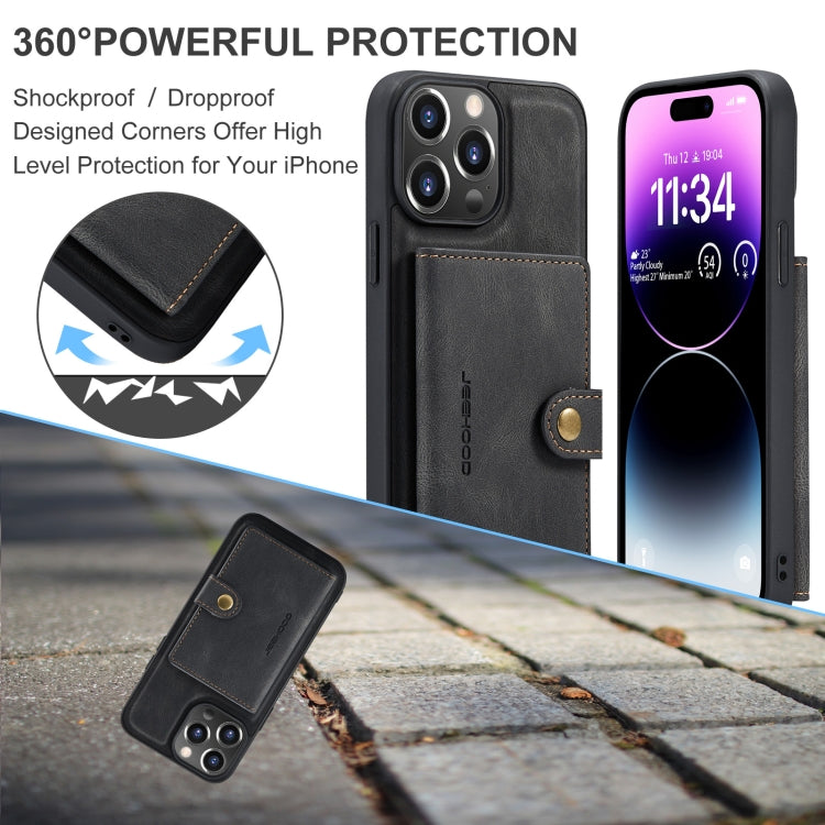 For iPhone 15 Pro JEEHOOD Retro Magnetic Detachable Leather Phone Case(Black) - HoMEdemic™ 