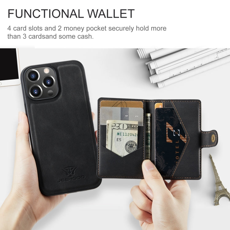 For iPhone 15 Pro JEEHOOD Retro Magnetic Detachable Leather Phone Case(Black) - HoMEdemic™ 