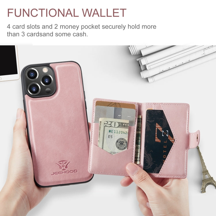 For iPhone 15 Pro JEEHOOD Retro Magnetic Detachable Leather Phone Case(Pink) - HoMEdemic™ 
