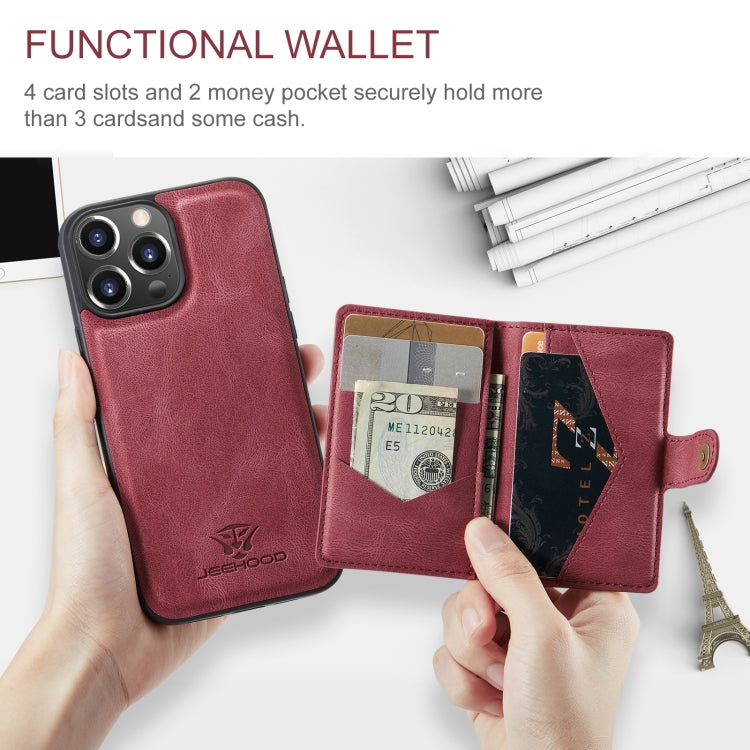 For iPhone 15 Pro JEEHOOD Retro Magnetic Detachable Leather Phone Case(Red) - HoMEdemic™ 