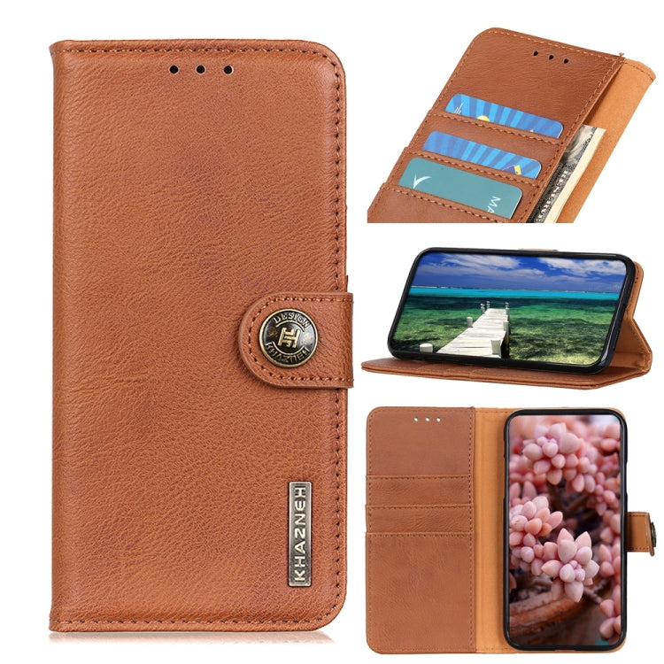 For iPhone 15 Pro KHAZNEH Cowhide Texture Horizontal Flip Leather Phone Case(Brown) - HoMEdemic™ 