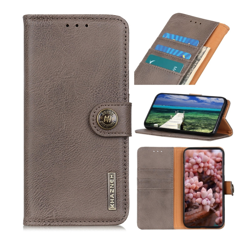 For iPhone 15 Pro KHAZNEH Cowhide Texture Horizontal Flip Leather Phone Case(Khaki) - HoMEdemic™ 