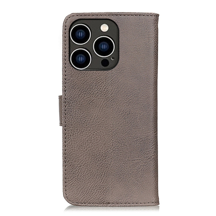 For iPhone 15 Pro KHAZNEH Cowhide Texture Horizontal Flip Leather Phone Case(Khaki) - HoMEdemic™ 