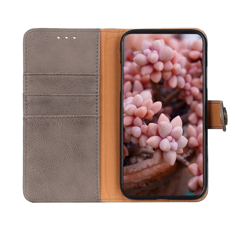 For iPhone 15 Pro KHAZNEH Cowhide Texture Horizontal Flip Leather Phone Case(Khaki) - HoMEdemic™ 