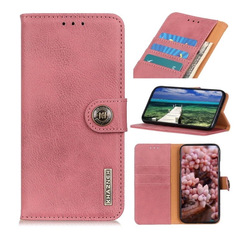 For iPhone 15 Pro KHAZNEH Cowhide Texture Horizontal Flip Leather Phone Case(Pink) - HoMEdemic™ 