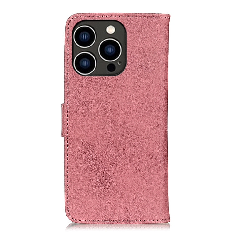 For iPhone 15 Pro KHAZNEH Cowhide Texture Horizontal Flip Leather Phone Case(Pink) - HoMEdemic™ 