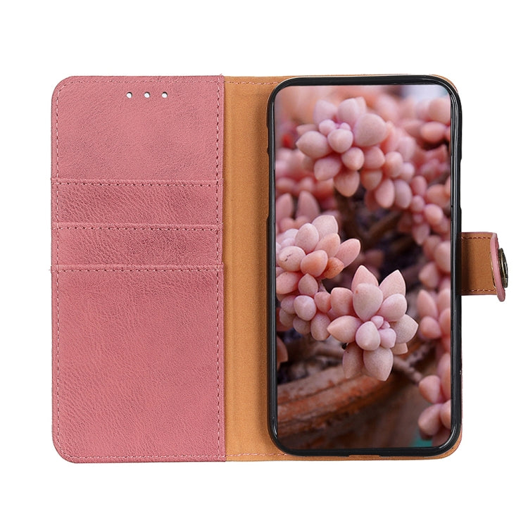 For iPhone 15 Pro KHAZNEH Cowhide Texture Horizontal Flip Leather Phone Case(Pink) - HoMEdemic™ 