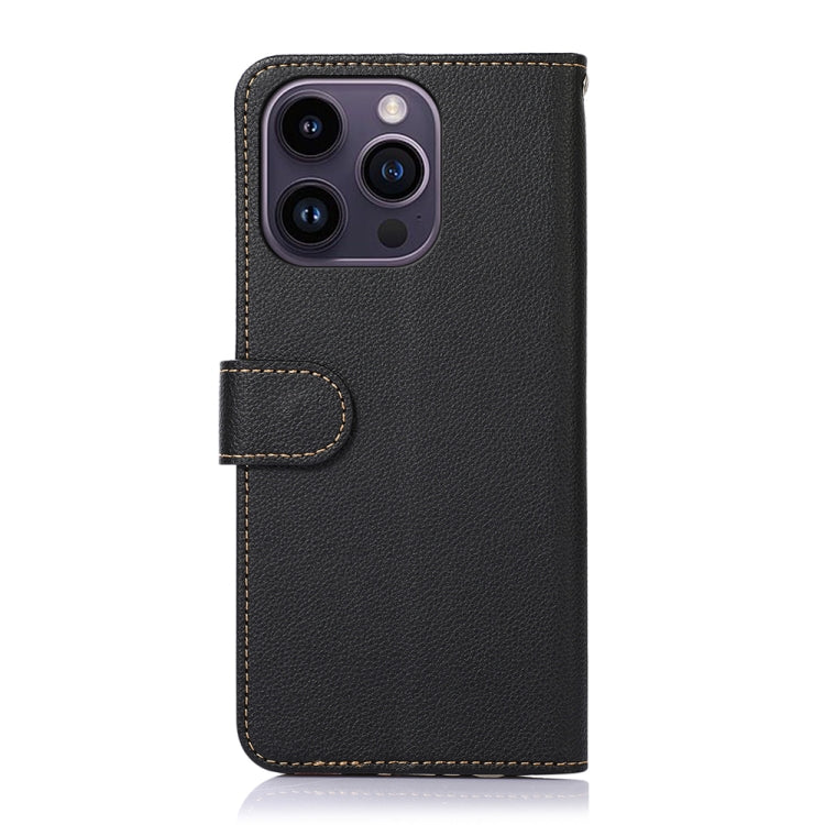 For iPhone 15 Pro KHAZNEH Litchi Texture Leather RFID Phone Case(Black) - HoMEdemic™ 