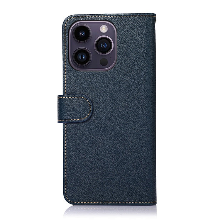 For iPhone 15 Pro KHAZNEH Litchi Texture Leather RFID Phone Case(Blue) - HoMEdemic™ 