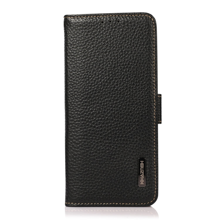 For iPhone 15 Pro KHAZNEH Side-Magnetic Litchi Genuine Leather RFID Phone Case(Black) - HoMEdemic™ 