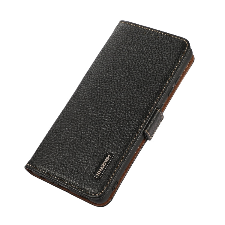 For iPhone 15 Pro KHAZNEH Side-Magnetic Litchi Genuine Leather RFID Phone Case(Black) - HoMEdemic™ 