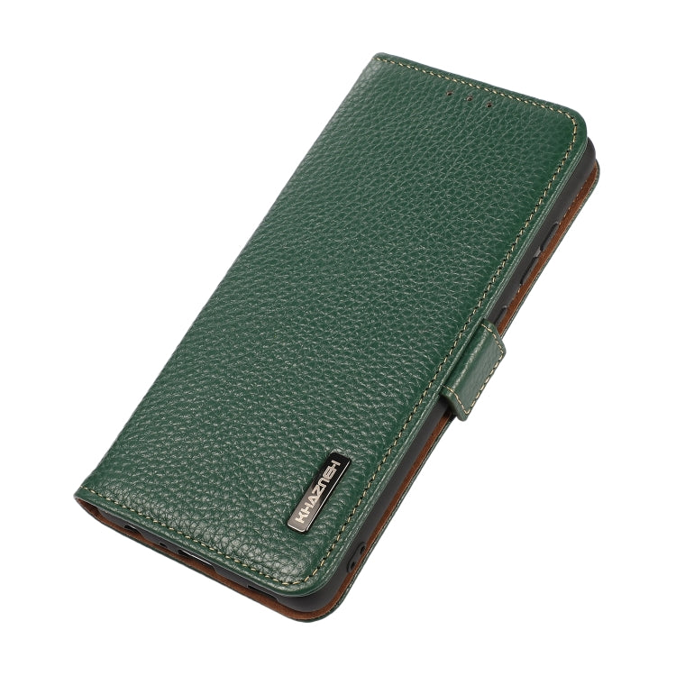 For iPhone 15 Pro KHAZNEH Side-Magnetic Litchi Genuine Leather RFID Phone Case(Green) - HoMEdemic™ 