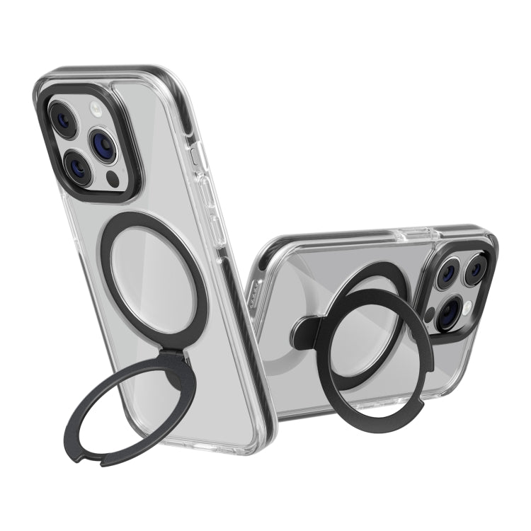 For iPhone 15 Pro Kingsteel Wolf MagSafe Holder Transparent Phone Case(Black) - HoMEdemic™ 