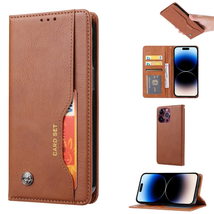 For iPhone 15 Pro Knead Skin Texture Flip Leather Phone Case(Brown) - HoMEdemic™ 