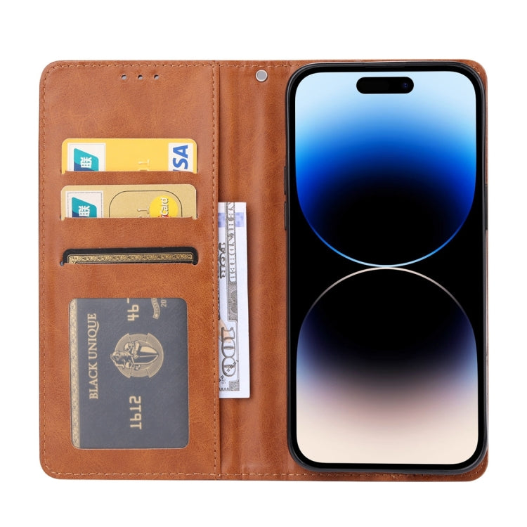 For iPhone 15 Pro Knead Skin Texture Flip Leather Phone Case(Brown) - HoMEdemic™ 
