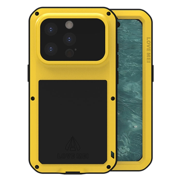 For iPhone 15 Pro LOVE MEI Metal Shockproof Life Waterproof Dustproof Phone Case(Yellow) - HoMEdemic™ 