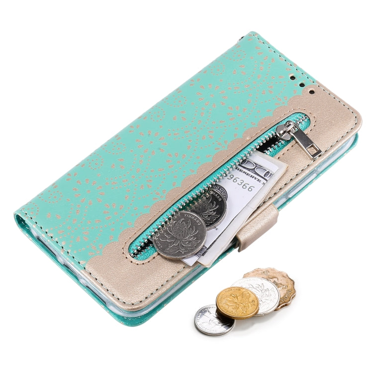 For iPhone 15 Pro Lace Pattern Double Button Zipper Leather Phone Case with Lanyard(Green) - HoMEdemic™ 