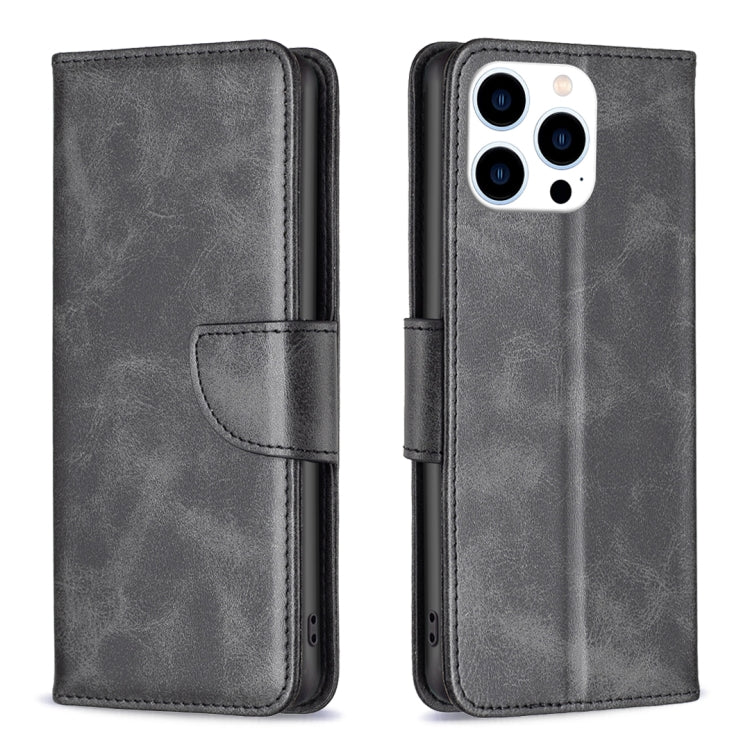 For iPhone 15 Pro Lambskin Texture Pure Color Flip Leather Phone Case(Black) - HoMEdemic™ 