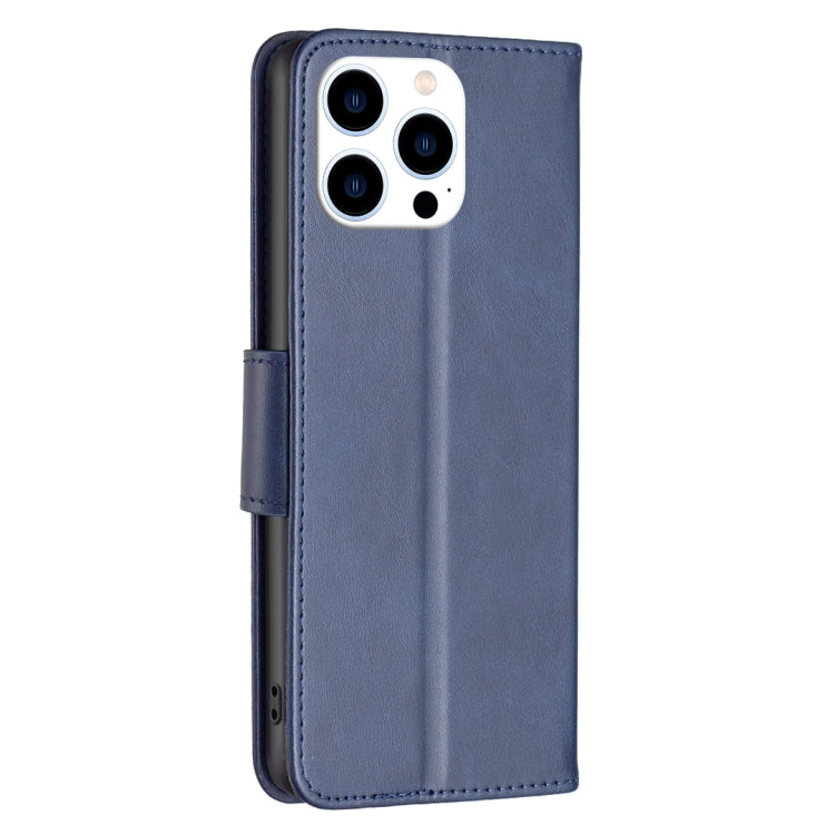 For iPhone 15 Pro Lambskin Texture Pure Color Flip Leather Phone Case(Blue) - HoMEdemic™ 