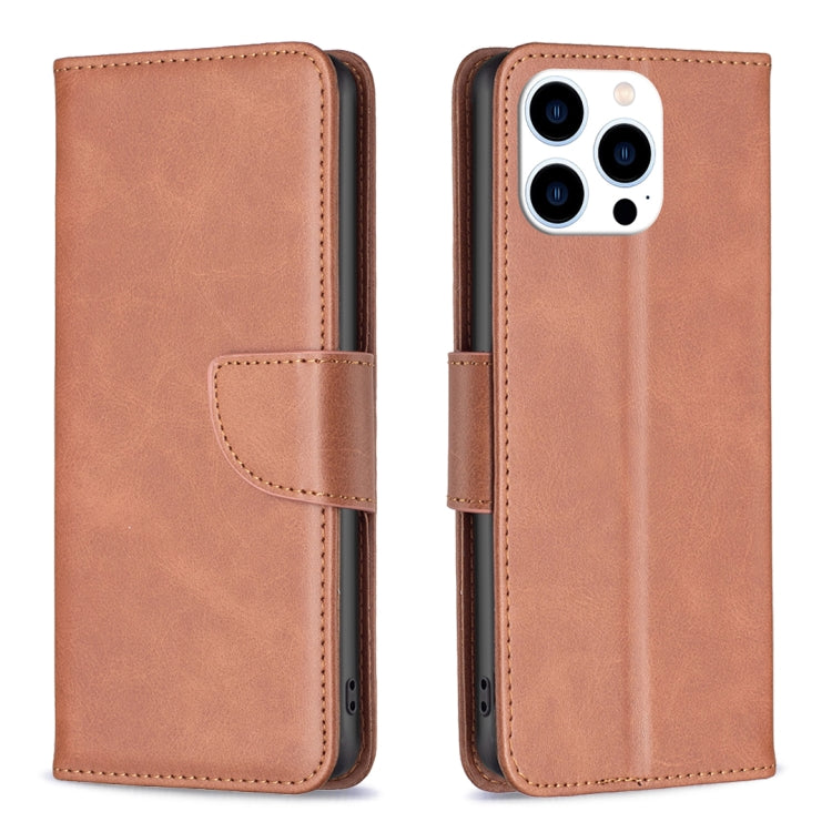 For iPhone 15 Pro Lambskin Texture Pure Color Flip Leather Phone Case(Brown) - HoMEdemic™ 