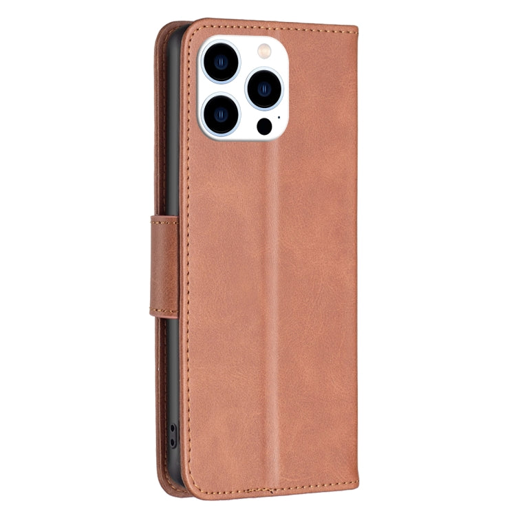 For iPhone 15 Pro Lambskin Texture Pure Color Flip Leather Phone Case(Brown) - HoMEdemic™ 