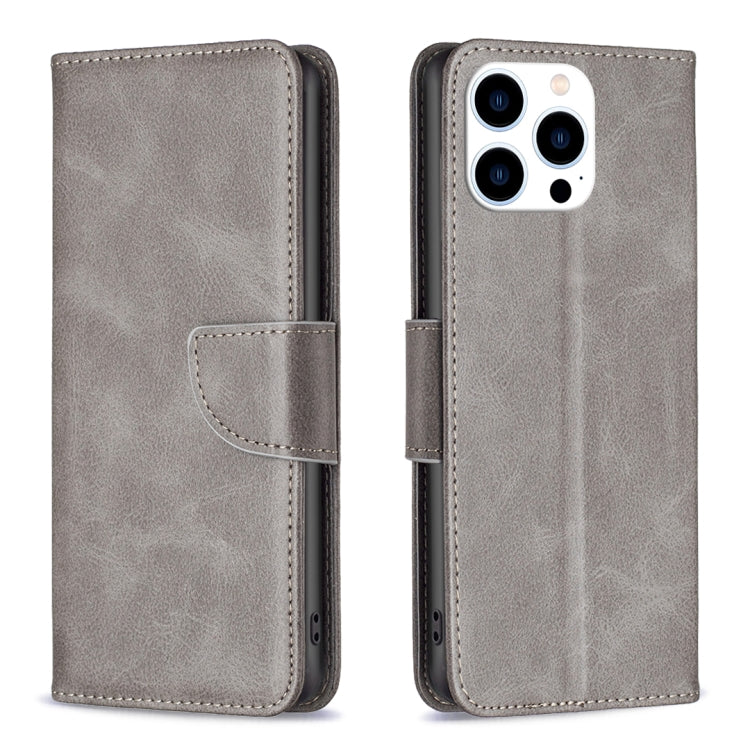 For iPhone 15 Pro Lambskin Texture Pure Color Flip Leather Phone Case(Grey) - HoMEdemic™ 