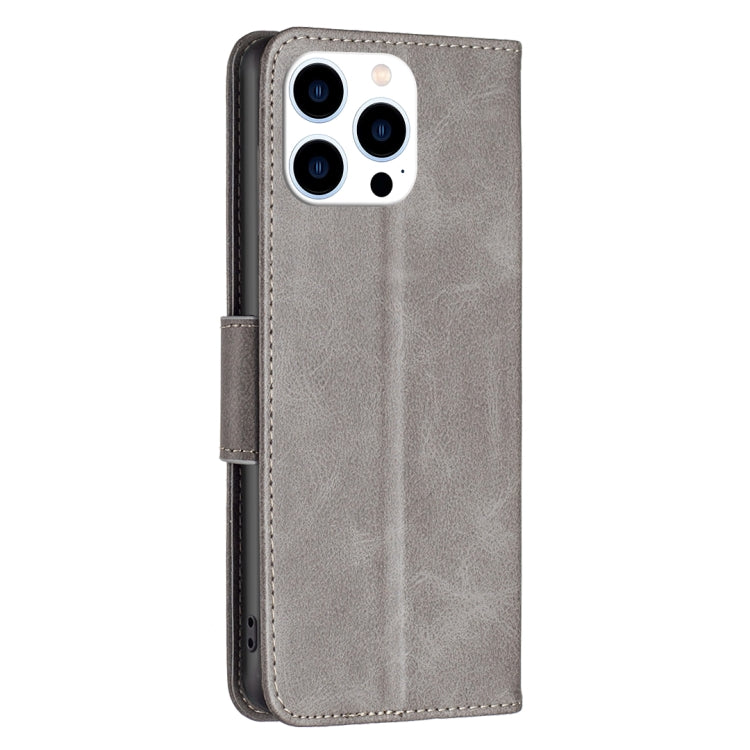 For iPhone 15 Pro Lambskin Texture Pure Color Flip Leather Phone Case(Grey) - HoMEdemic™ 