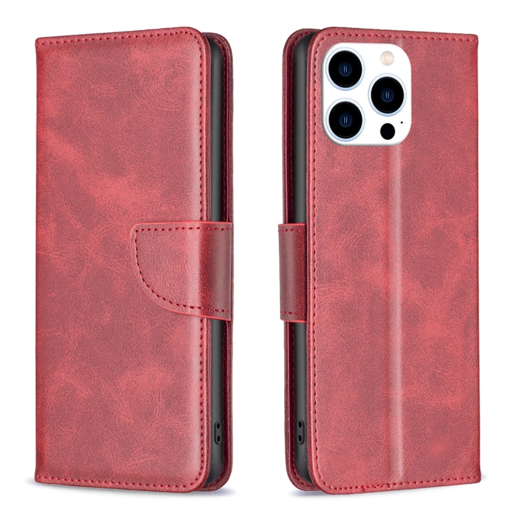 For iPhone 15 Pro Lambskin Texture Pure Color Flip Leather Phone Case(Red) - HoMEdemic™ 