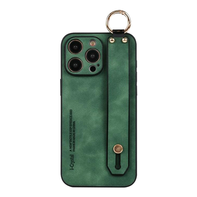 For iPhone 15 Pro Lambskin Wristband Holder Phone Case(Green) - HoMEdemic™ 