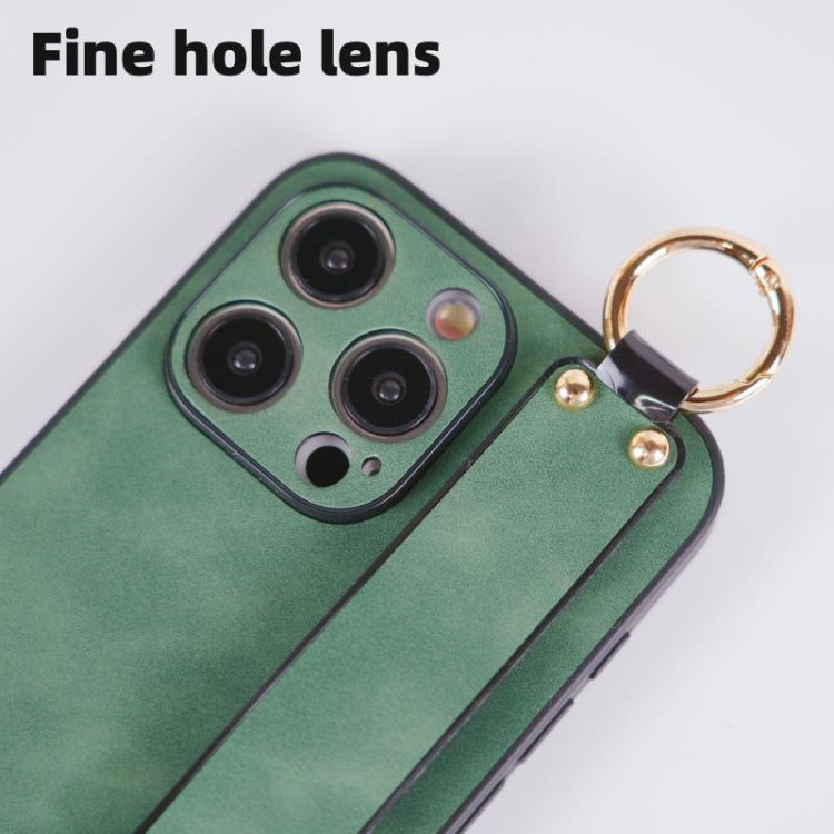 For iPhone 15 Pro Lambskin Wristband Holder Phone Case(Green) - HoMEdemic™ 