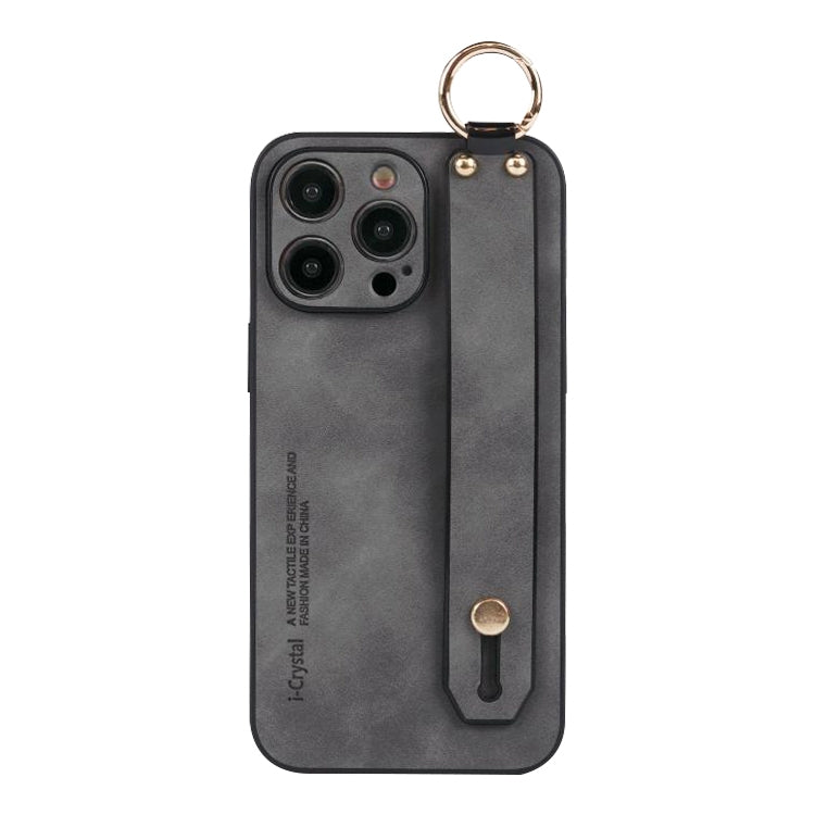 For iPhone 15 Pro Lambskin Wristband Holder Phone Case(Grey) - HoMEdemic™ 