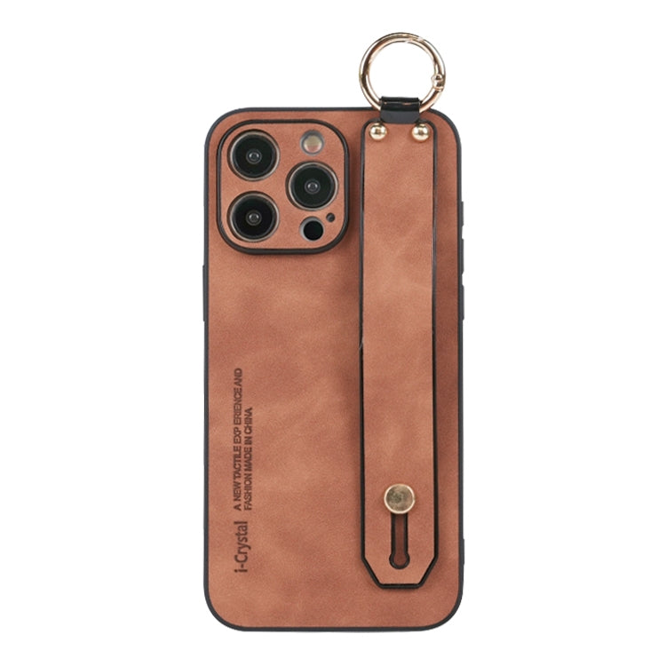 For iPhone 15 Pro Lambskin Wristband Holder Phone Case(Khaki) - HoMEdemic™ 