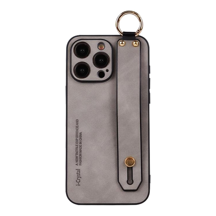 For iPhone 15 Pro Lambskin Wristband Holder Phone Case(Light Grey) - HoMEdemic™ 