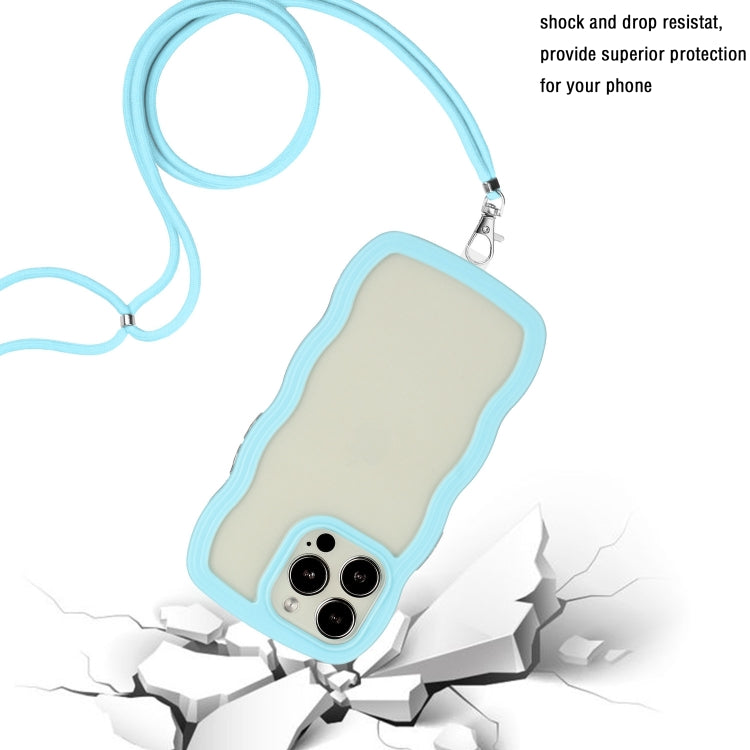 For iPhone 15 Pro Lanyard Candy Color Wave TPU Clear PC Phone Case(Blue) - HoMEdemic™ 