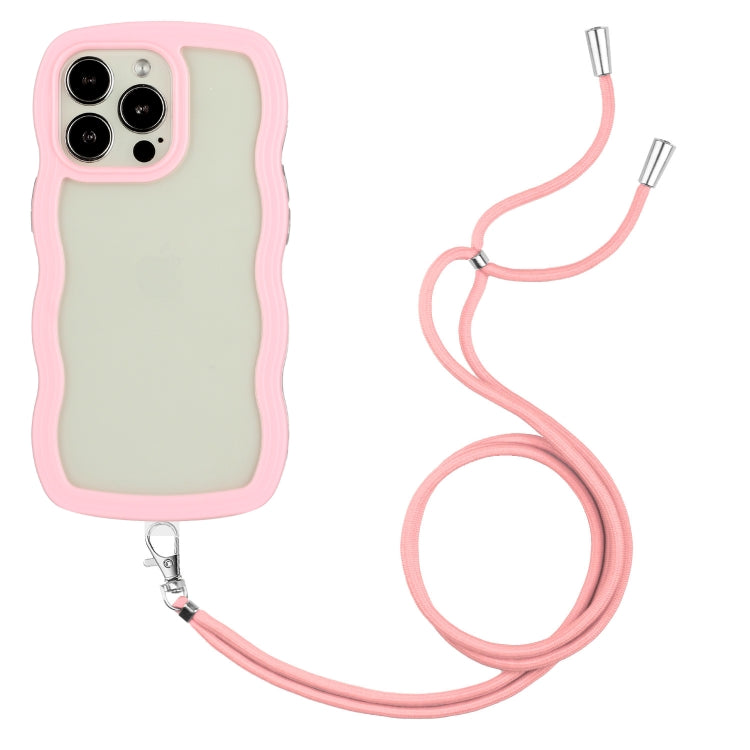 For iPhone 15 Pro Lanyard Candy Color Wave TPU Clear PC Phone Case(Pink) - HoMEdemic™ 