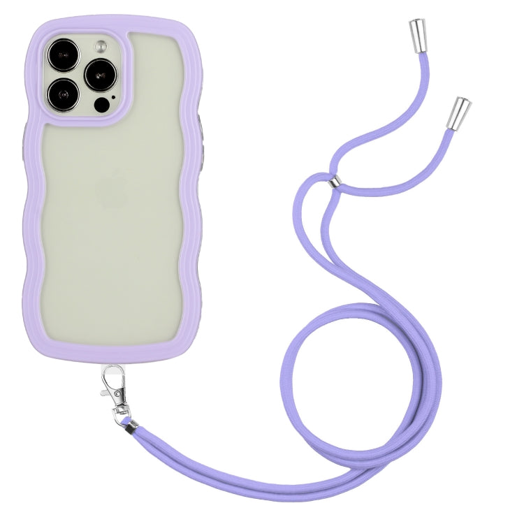 For iPhone 15 Pro Lanyard Candy Color Wave TPU Clear PC Phone Case(Purple) - HoMEdemic™ 