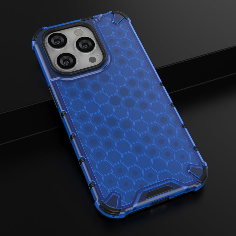For iPhone 15 Pro Lanyard Honeycomb Phone Case(Blue) - HoMEdemic™ 