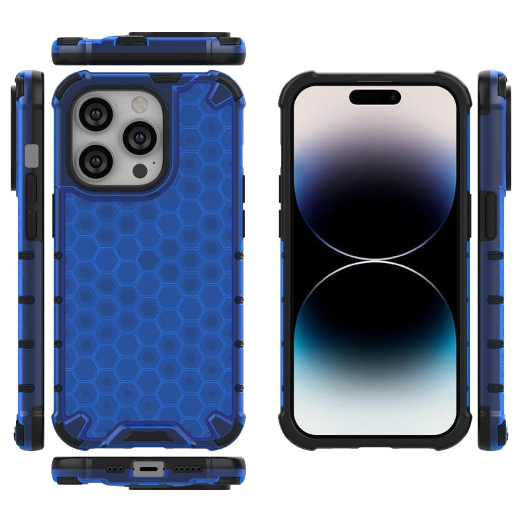 For iPhone 15 Pro Lanyard Honeycomb Phone Case(Blue) - HoMEdemic™ 